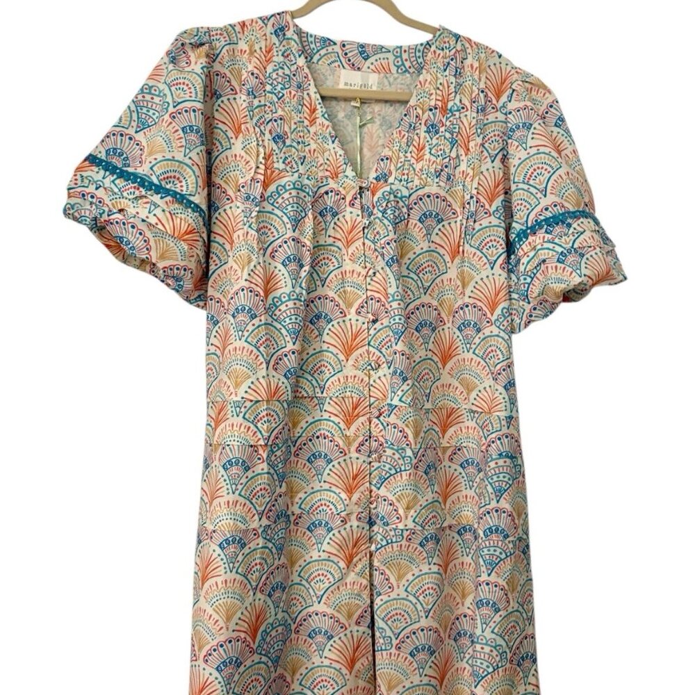 Victoria Dunn NWT Camille Cotton Mini Dress Pouf Puff Sleeve Sand Dollar XL $185